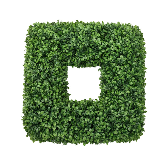 20" UV Protected Dark Green Faux Boxwood Square Wreath