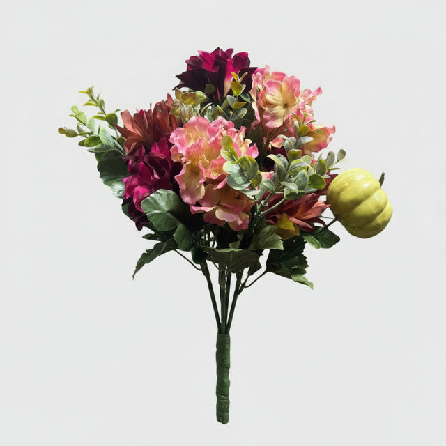 21" Dahlia, Hydrangea, & Pumpkin Bush | Burgundy, Pink, Green