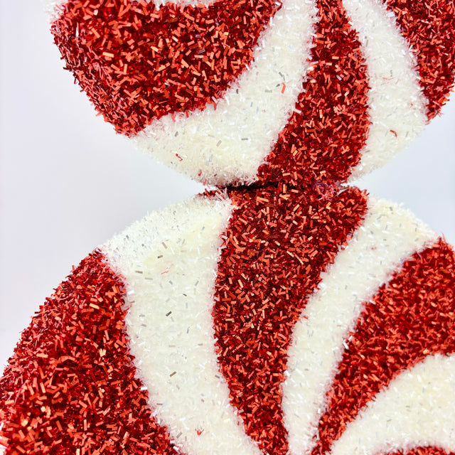 26" Red|White Tinsel Glitter Foam Peppermint Stack