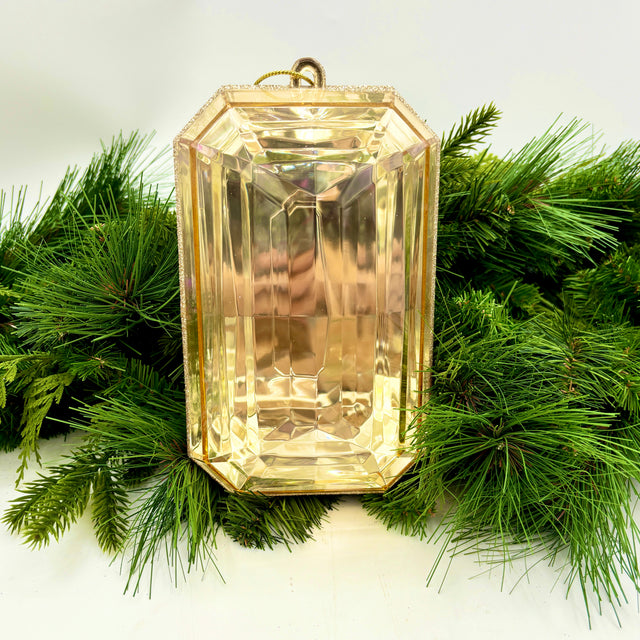 8" Champagne Rectangle Jewel Glitter Ornament