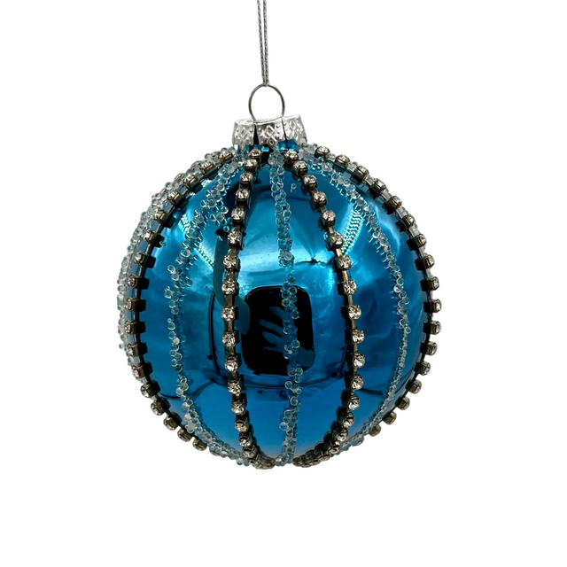 4.5" Navy with Jewel Mercury Ornament with Diamond