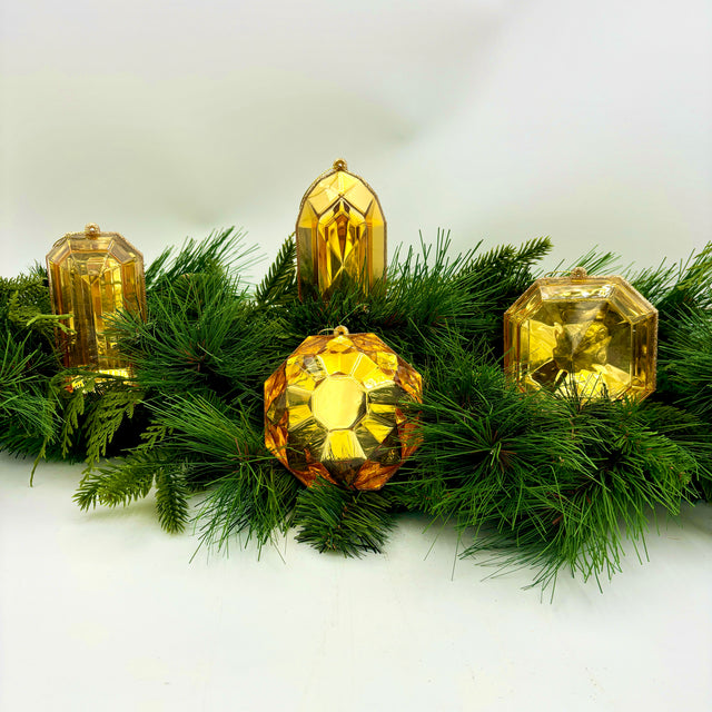 4"-5" Gold Jewel Glitter Ornaments | Set of 4