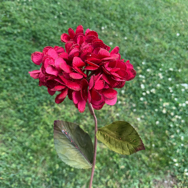 17" Hydrangea Spray Silver | Red