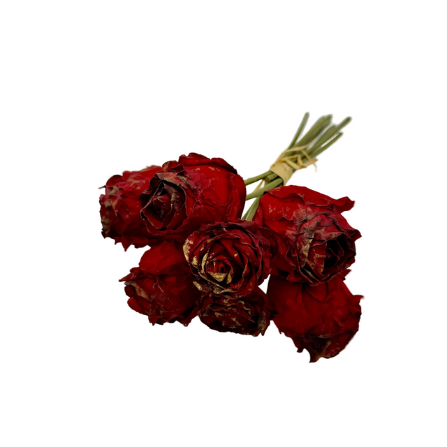 9" Dark Red Faux Dried Gilded Rose Bundle