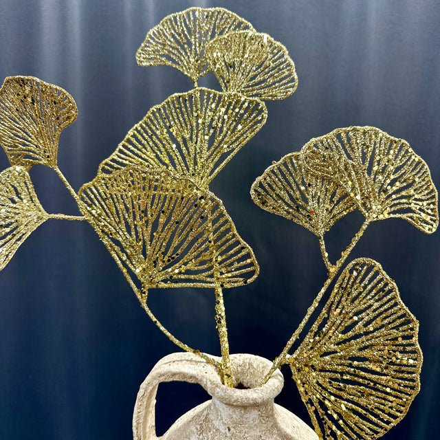 28" Gold Ginkgo Glitter Spray