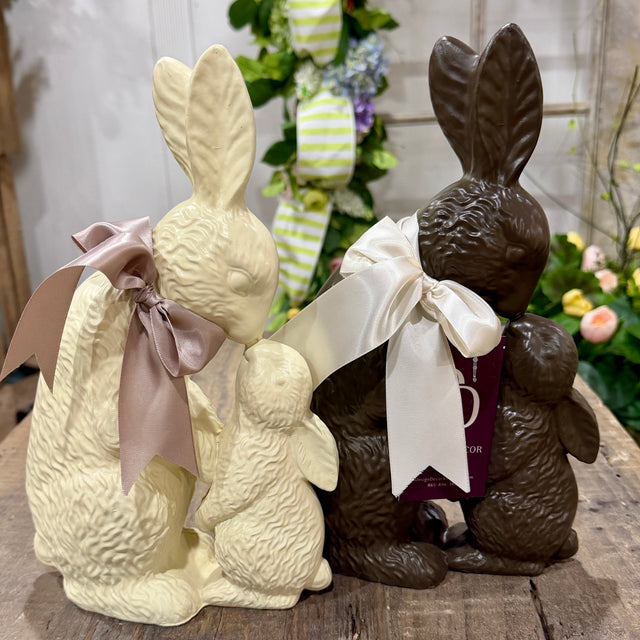 11" “Chocolate” Bunny with Baby | Brown or Ivory (Sold Individually)