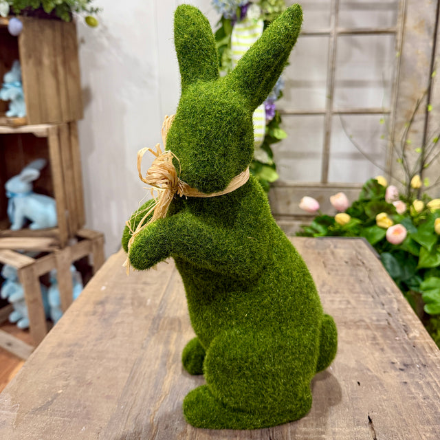 16" Moss Rabbit w/Raffia Bow | Easter Bunny Decor (Sold Individually)