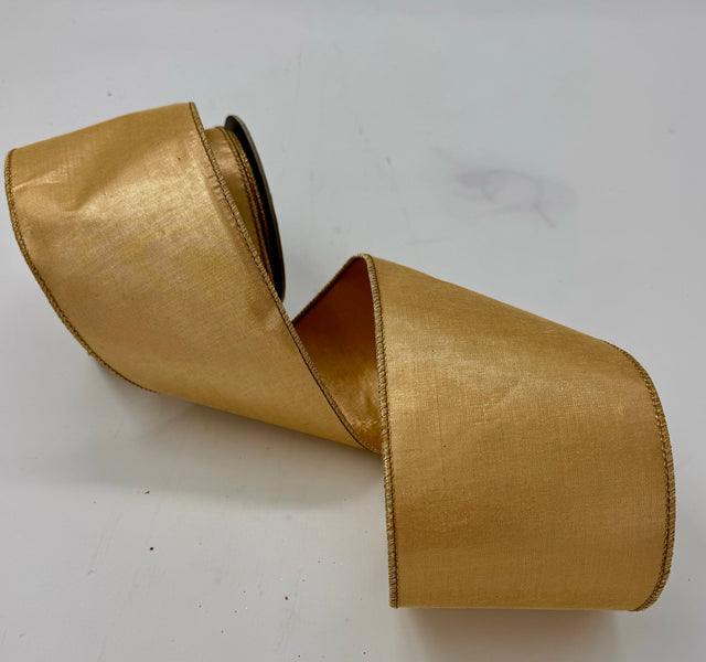 4" Antique Gold Faux Metallic Dupioni Ribbon