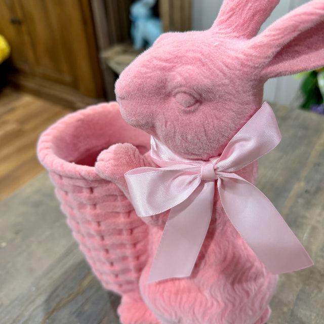 12" Resin Flocked Bunny w/Basket Periwinkle | Pink (Sold Individually)