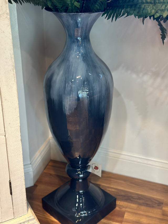 34" Blue & White Mixed Hand-Painted Vase