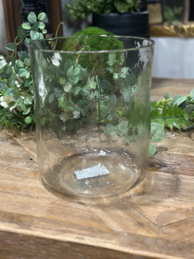 8” Hand-blown Round Clear Glass Hanging Vase