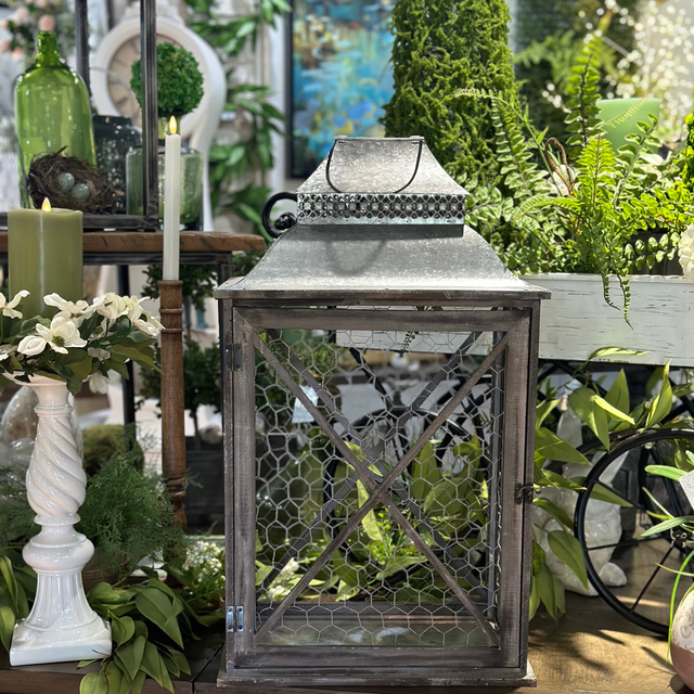 27” Nesting Wood And Metal Lantern- Large