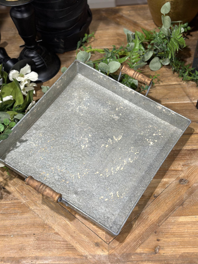 13” Metal Tray with Wooden Handle