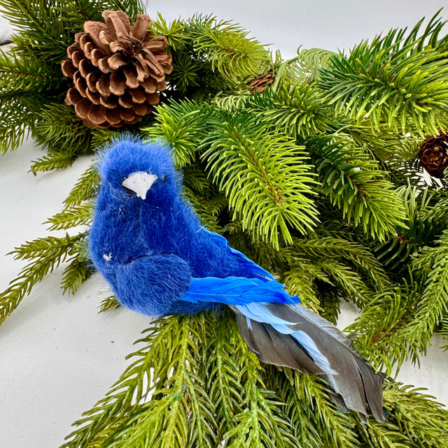 5" Faux Fur and Feather Bird Clip Ornament
