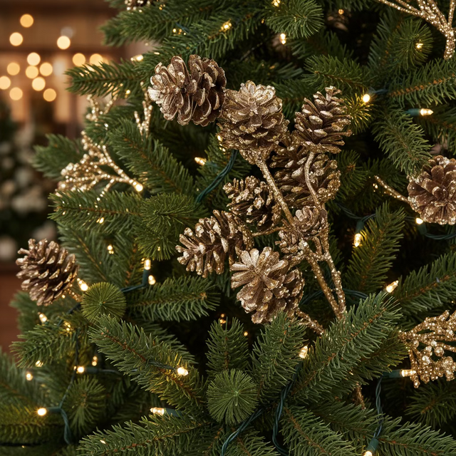 29" Platinum Gold Pinecone Spray