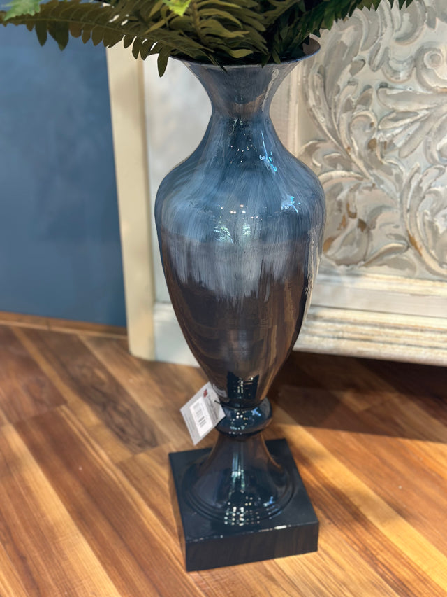 27" Blue & White Mixed Hand-Painted Vase
