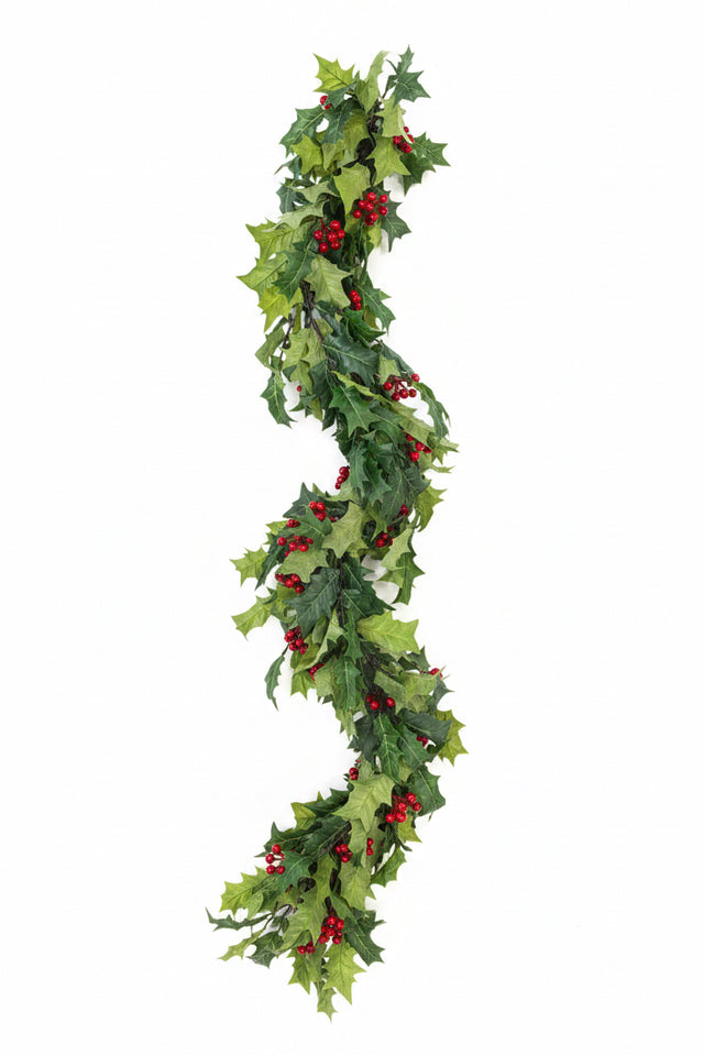 6' Mixed Greens & Holly Berries Garland