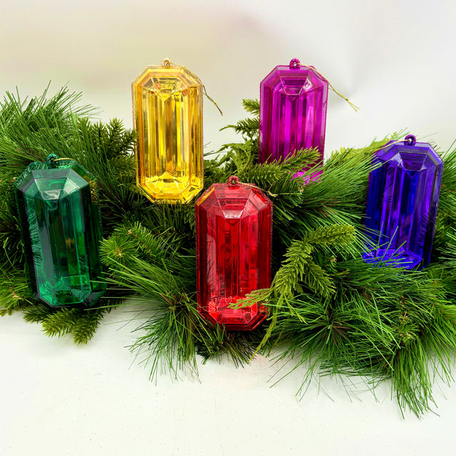 4"-5" Purple Jewel Glitter Ornaments- Set of 4