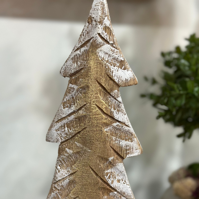 14.5"Carved Wood Fir Forest Votive Holder
