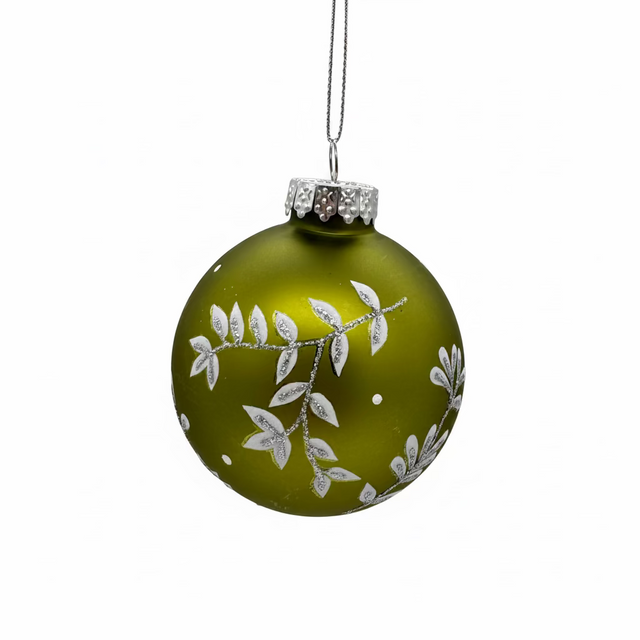 3" Glass Leaf Design Ball - Green Set of 6