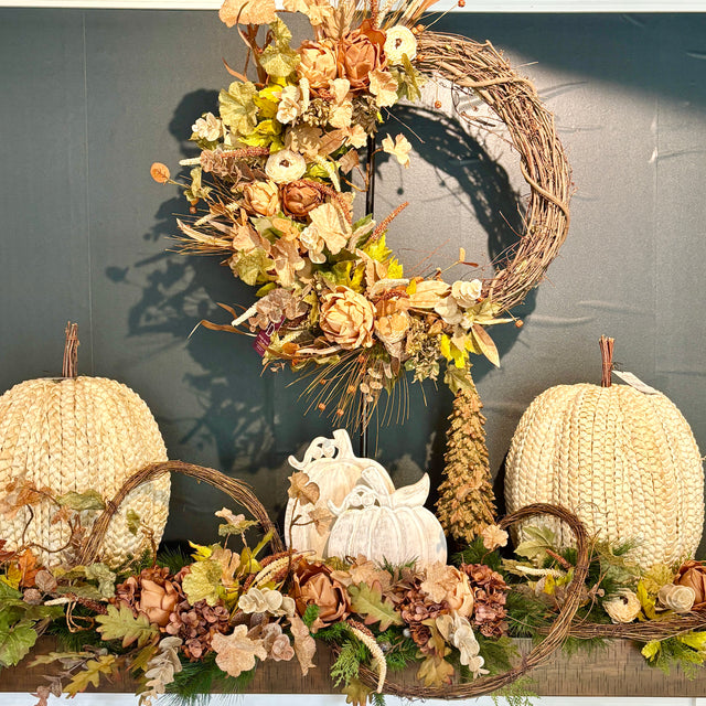 19.5" Cream Basket Weave Pumpkin