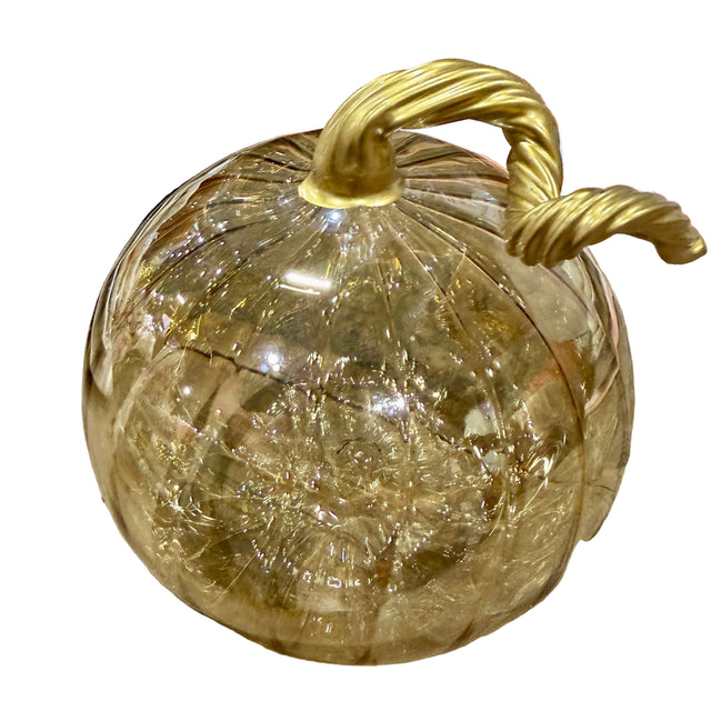 3" Iridescent Cinnamon Blown Glass Tabletop Pumpkin