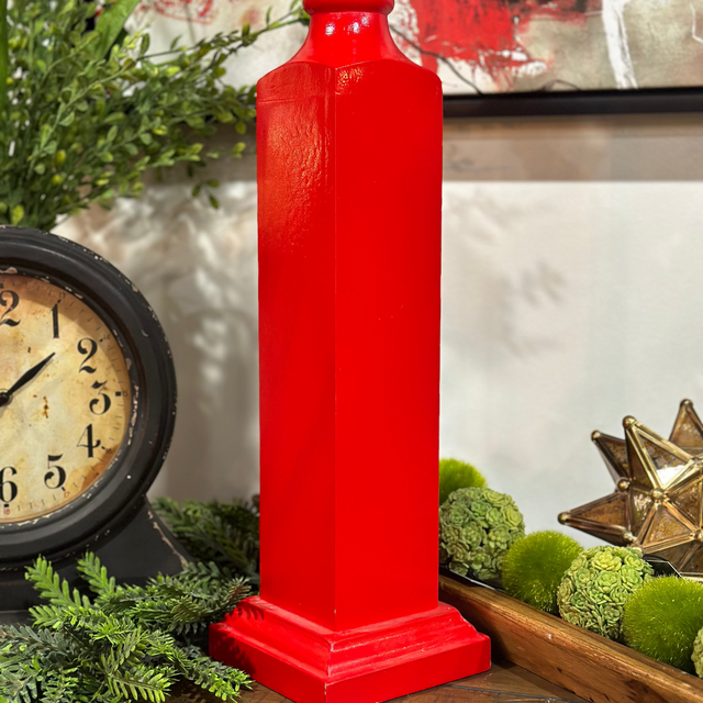 31.5" Red Wood Spindle Candle Stand