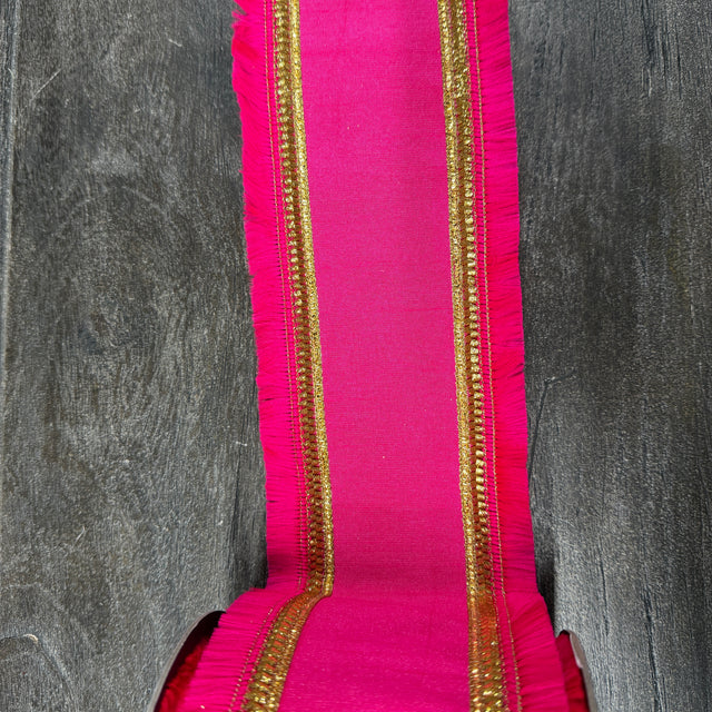 4"X5YDS Fringe Gilded Trimming Dupioni Deluxe Fused Backed Wired Edge Ribbon