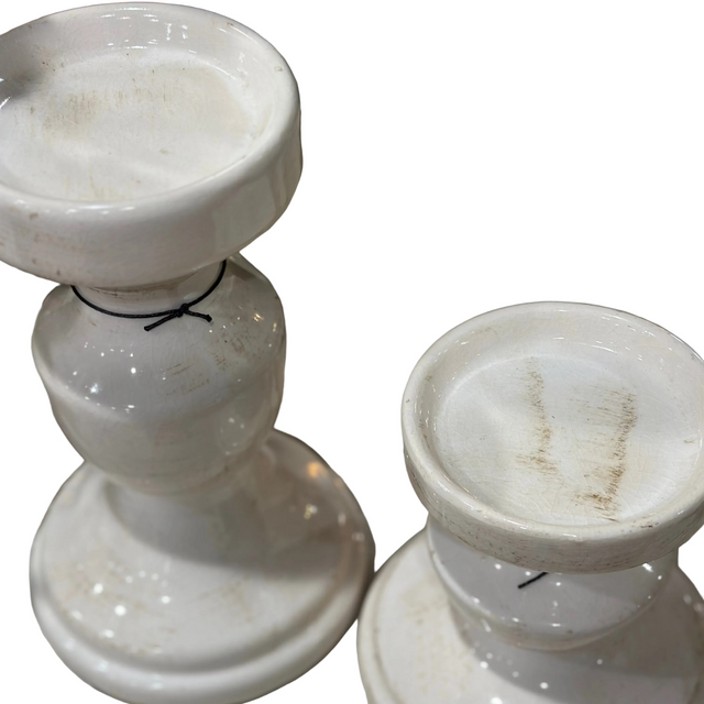 10" & 6.5" Cream Ceramic Candle Holders Set of 2