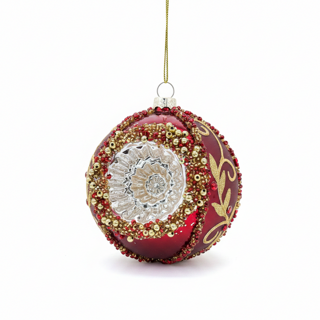 Burgundy Glass Beaded Reflector Ornament
