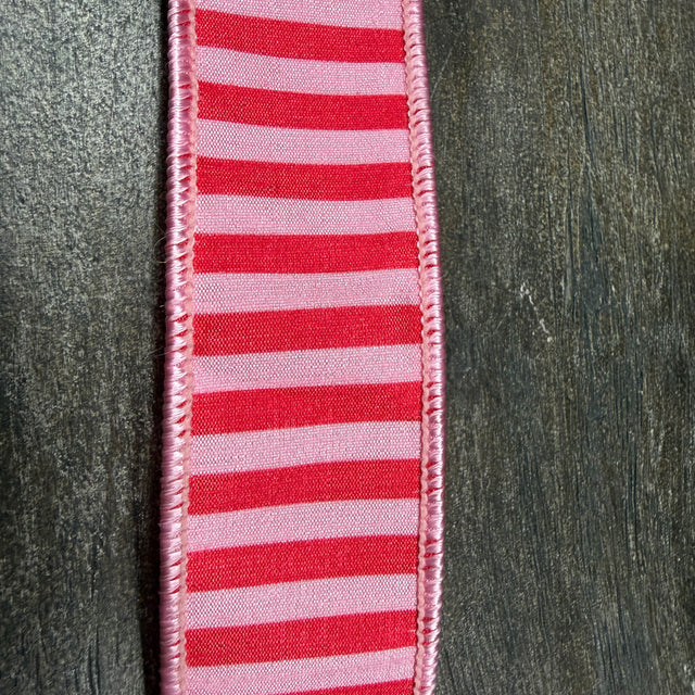 1.5"X10YDS Pink&Red Bar Striped Dupioni Deluxe Backed Wired Ribbon