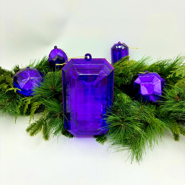 4"-5" Purple Jewel Glitter Ornaments- Set of 4