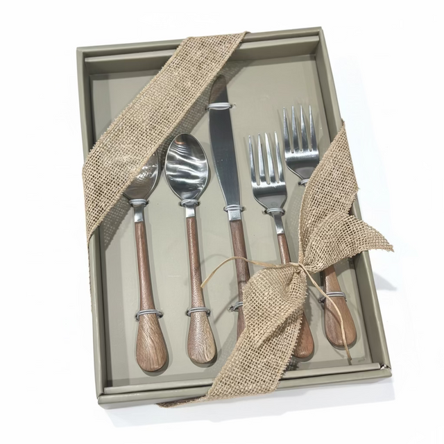 Wood Handled Stainless Flatware, Boxed Set of 5