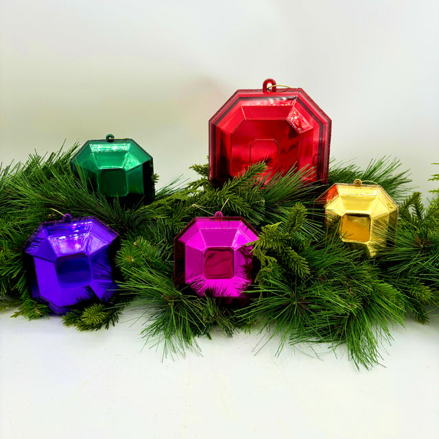 4"-5" Purple Jewel Glitter Ornaments- Set of 4