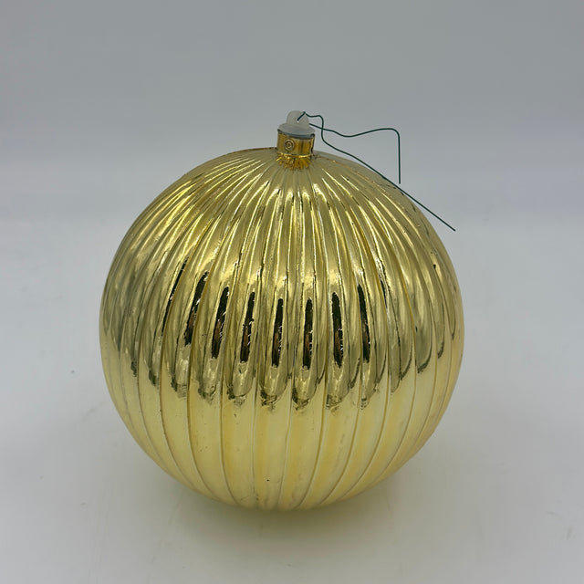 8" Shiny Gold Ribbed Ornament