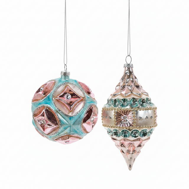 4” Glass Parisian Ball or 6” Finial Ornament
