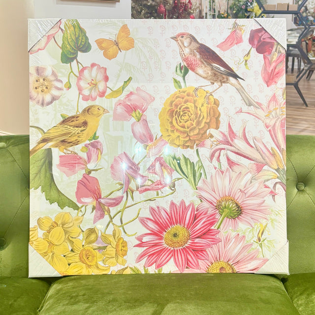 23.5" Painted Bird & Butterfly Floral Canvas