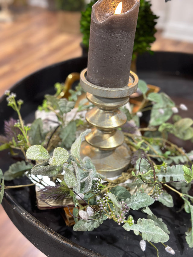 14" Lambs Ear, Willow Thistle, Small Wreath/Candle Ring