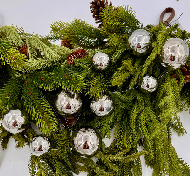33" Garland of Glass Ball Ornaments - Silver