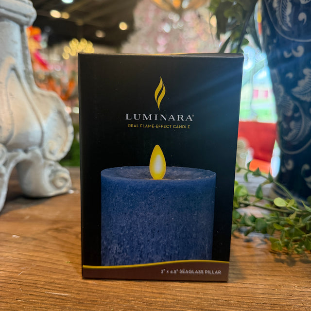 4.5" Spring Lake Blue Seaglass Wax Indoor Pillar