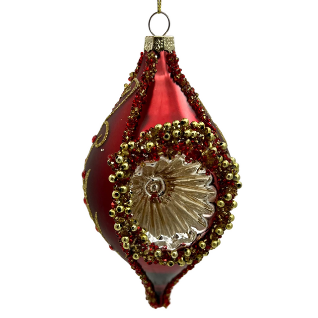 Burgundy Glass Beaded Reflector Ornament