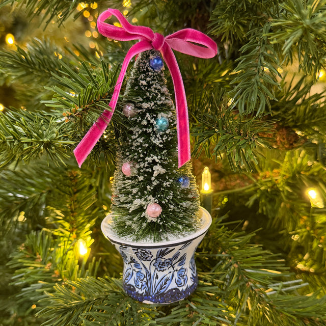 6" Bottle Brush Tree in Chinoiserie Urn Ornament | Two Styles Available(Sold Individually)