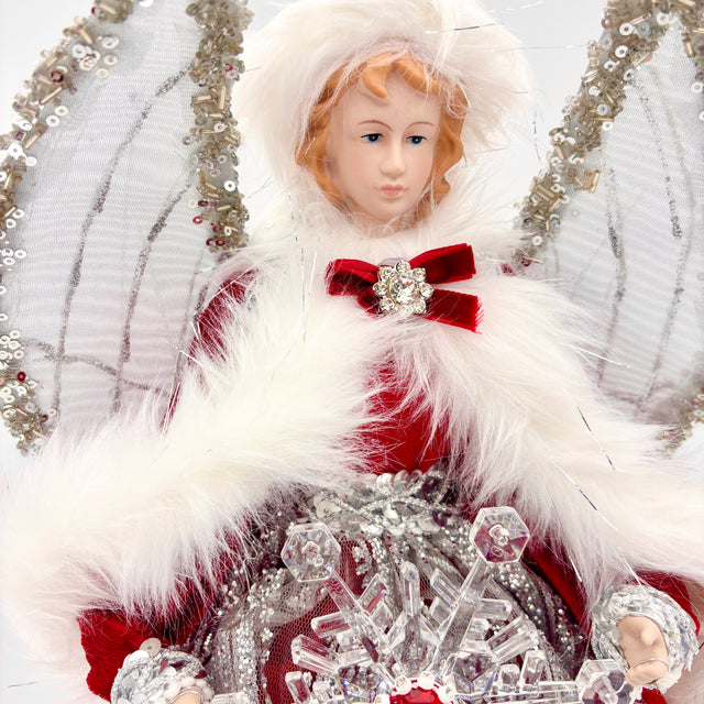16" Red | Silver | White |Fabric | Jewel Medallion | Angel Tree Top