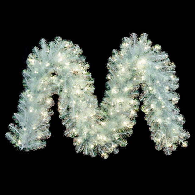 9' x 14" White Pre-Lit Iridescent Garland