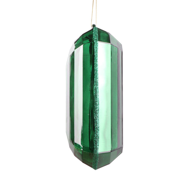 8" Dark Green Rectangle Jewel Glitter Ornament
