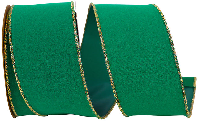 Green/Gold Velvet Outdoor Wired Edge Ribbon, 2-1/2" 10 Yards