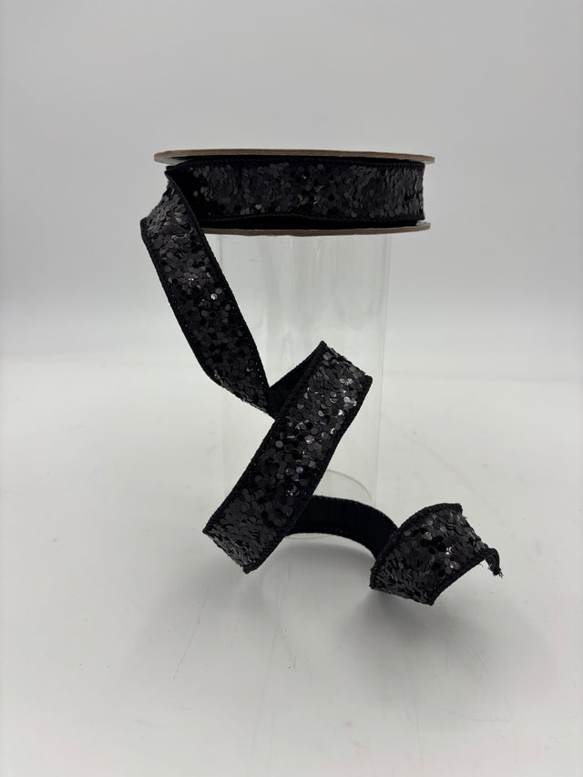 1" x 10YDS Black Cirque Glitter Ribbon