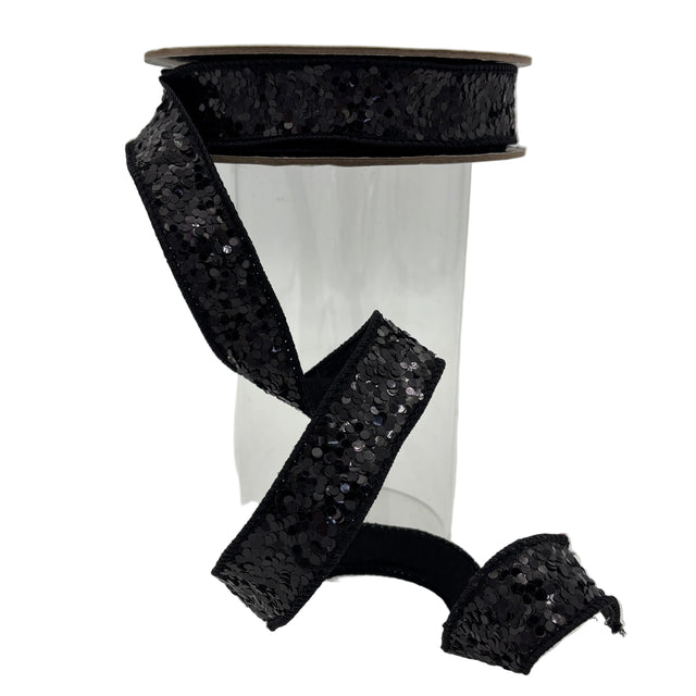 1" x 10YDS Black Cirque Glitter Ribbon