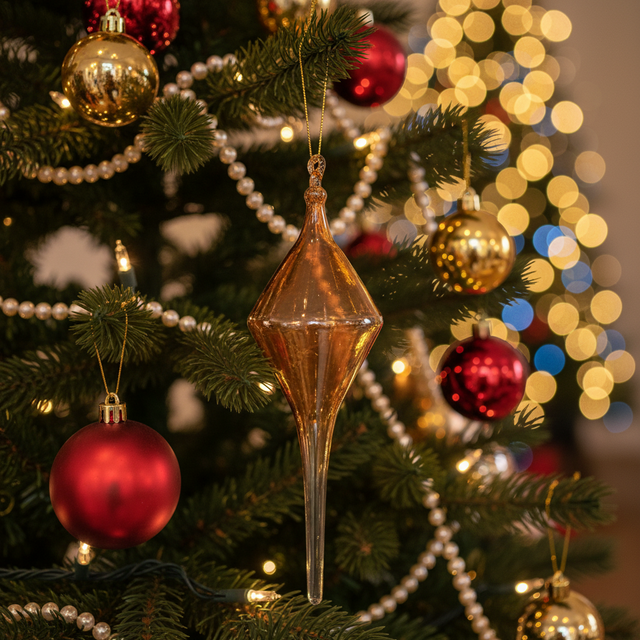 9" Champagne Iridescent Blown Glass Onion Finial Ornament