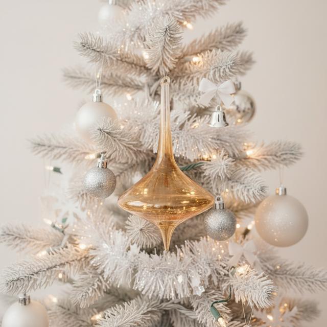 7" Champagne Iridescent Glass Finial Ornament